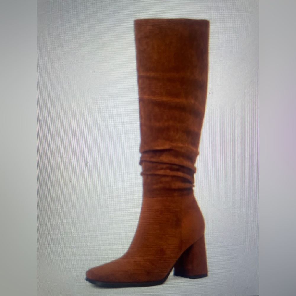 Brown Suede Knee-High Boots Slouchy Chunky Heel Boots, Side Zipper Long, SIZE 10